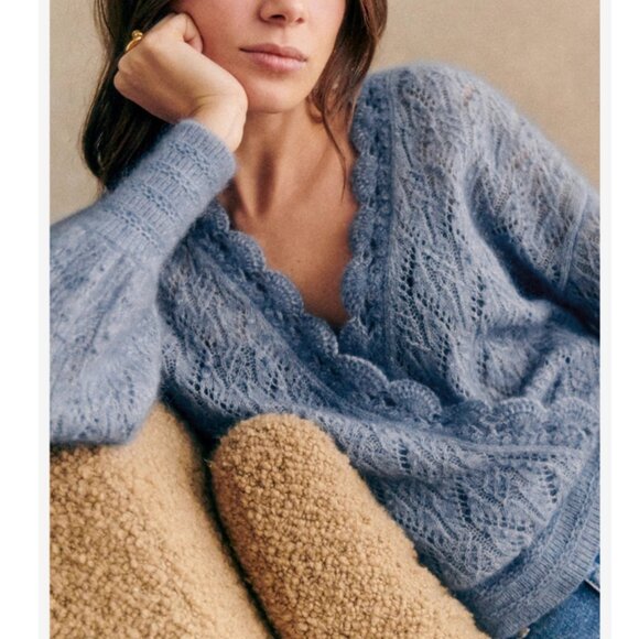 Sezane Nathalia Jumper XSmall Soft Blue Sweater V-Neck Wool French Causal - Picture 1 of 10